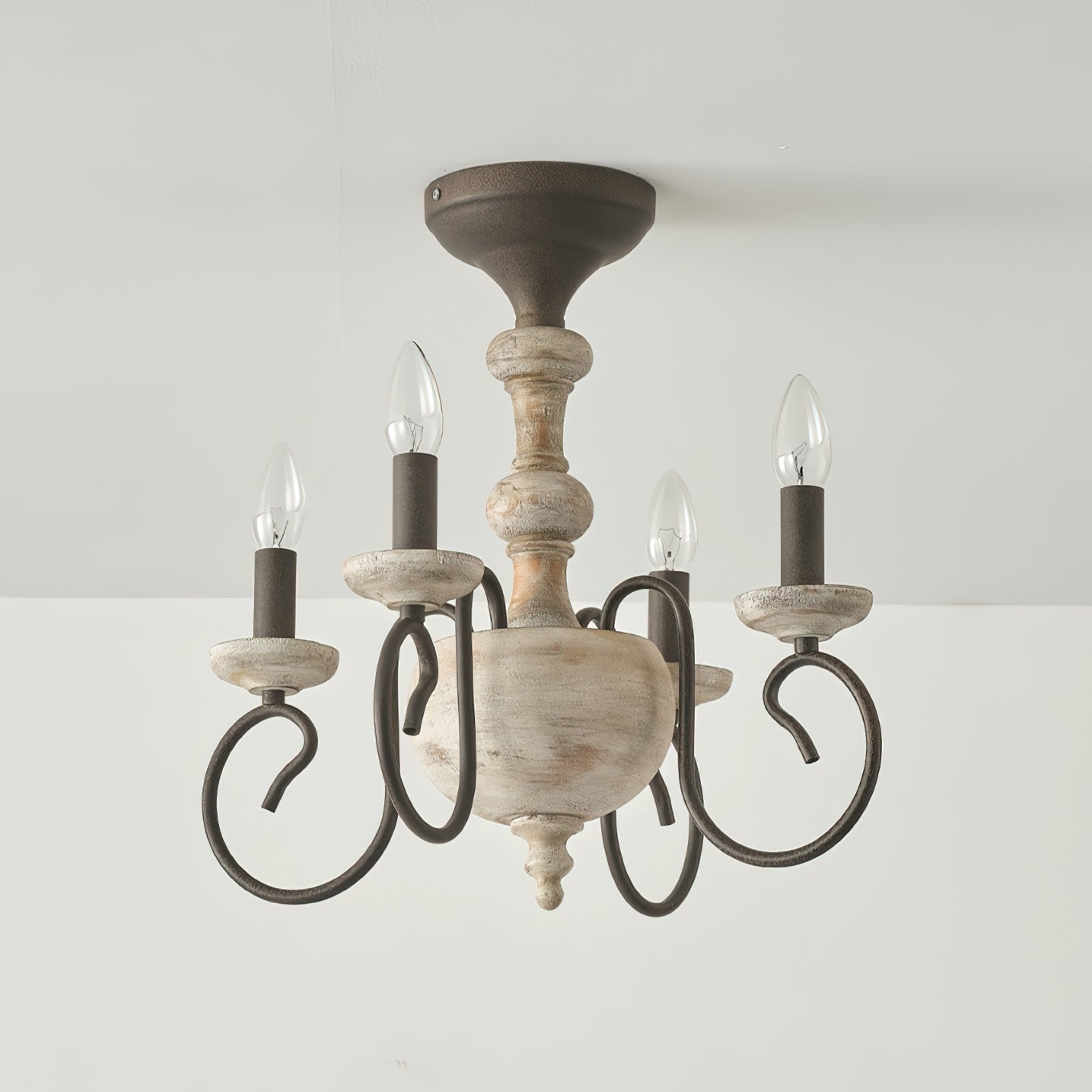 Myst Vintage Traditional Wooden Semi Flush Ceiling Light