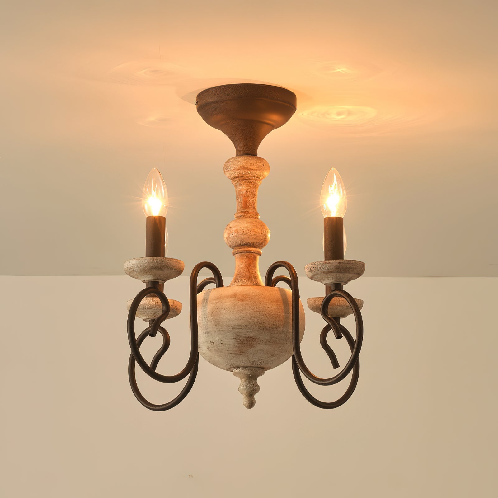 Myst Vintage Traditional Wooden Semi Flush Ceiling Light
