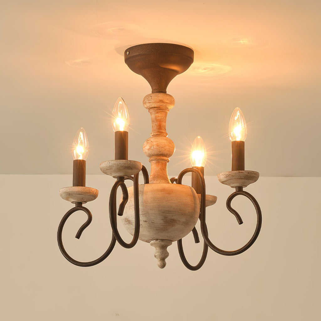 Myst Vintage Traditional Wooden Semi Flush Ceiling Light