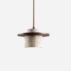 Pendant Lamp Travertine Cylinder Walnut Wood Disc Artisanal