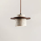 Pendant Lamp Travertine Cylinder Walnut Wood Disc Artisanal