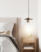 Pendant Lamp Travertine Cylinder Walnut Wood Disc Artisanal