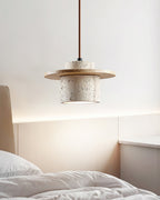 Pendant Lamp Travertine Cylinder Walnut Wood Disc Artisanal