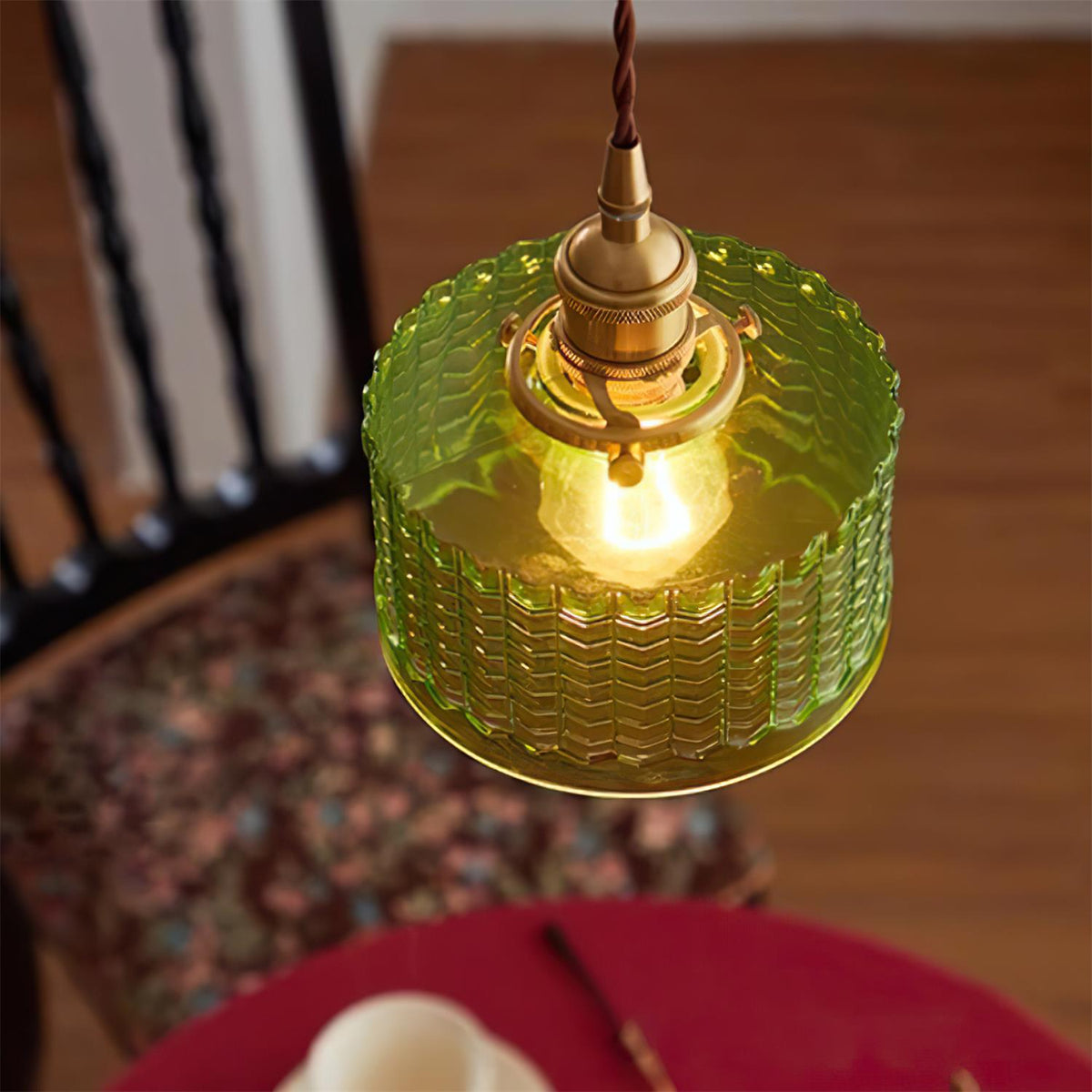 Cavella Pendant Lamp Glass Textured Green Vintage