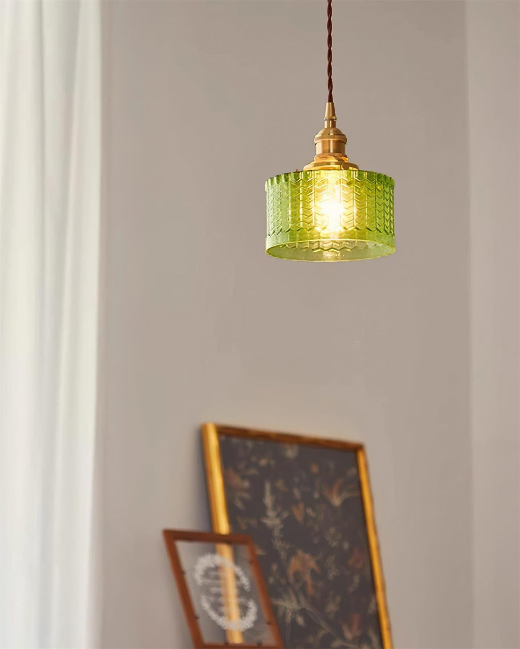 Cavella Pendant Lamp Glass Textured Green Vintage