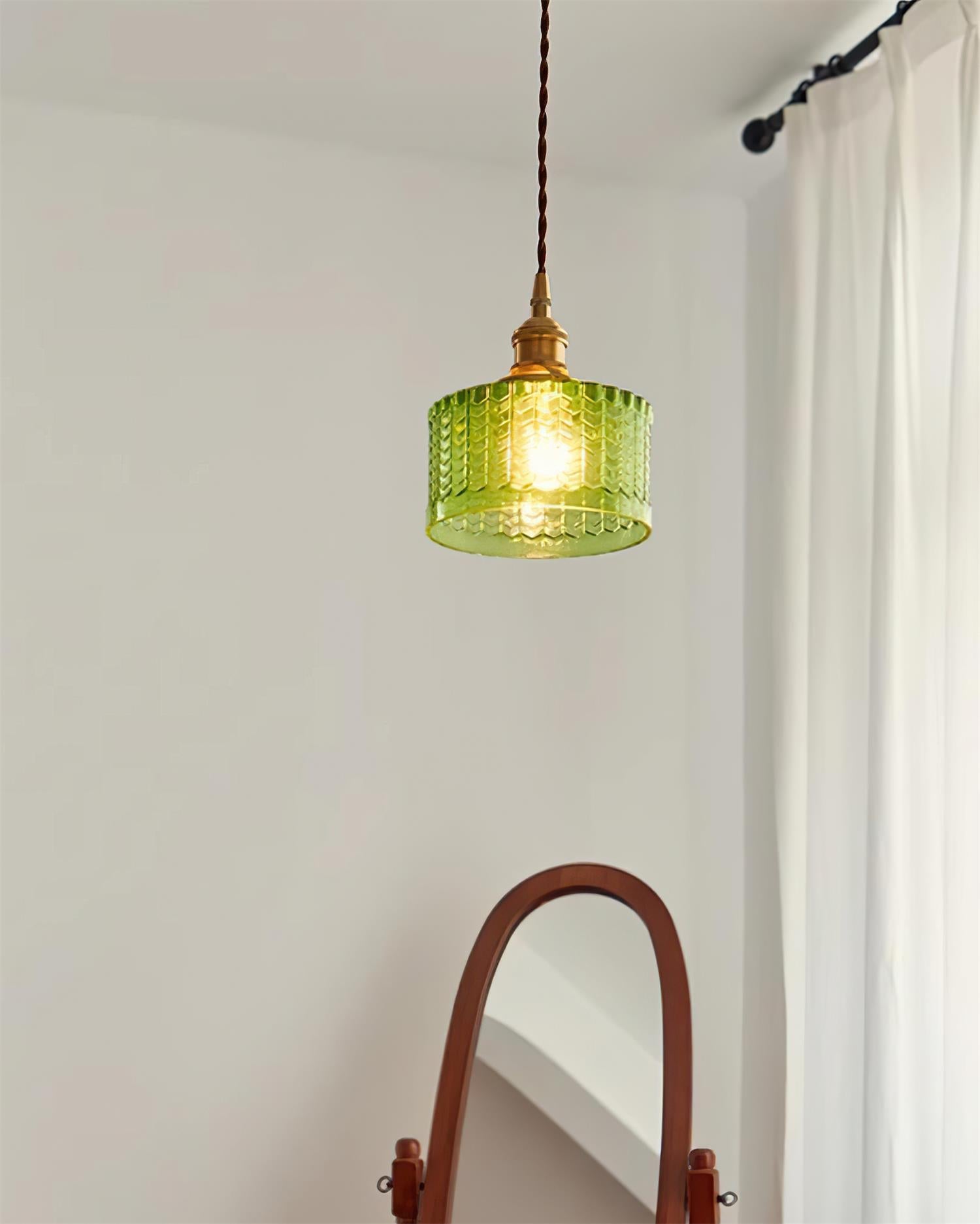 Cavella Pendant Lamp Glass Textured Green Vintage