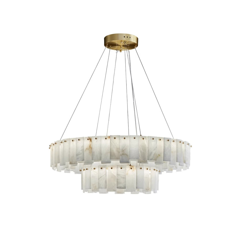 Aero Postmodern Luxury Round Brass Alabaster Chandelier