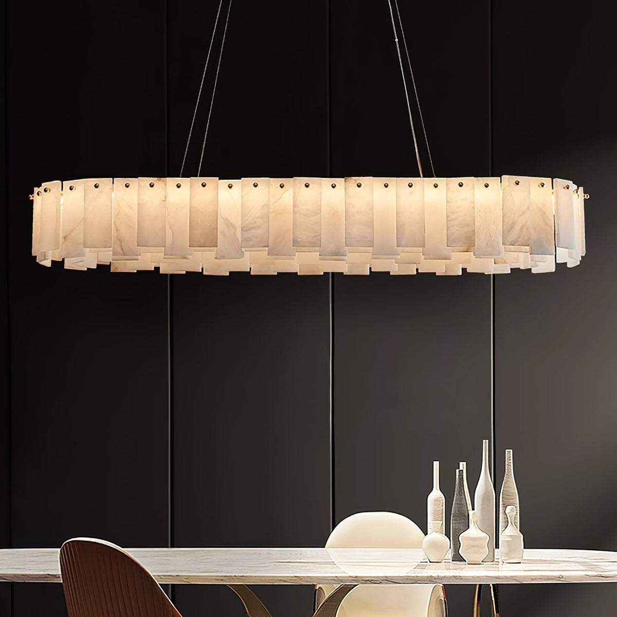 Aero Postmodern Luxury Round Brass Alabaster Chandelier