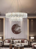 Aero Postmodern Luxury Round Brass Alabaster Chandelier