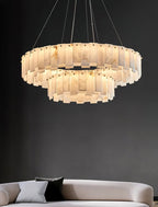Aero Postmodern Luxury Round Brass Alabaster Chandelier