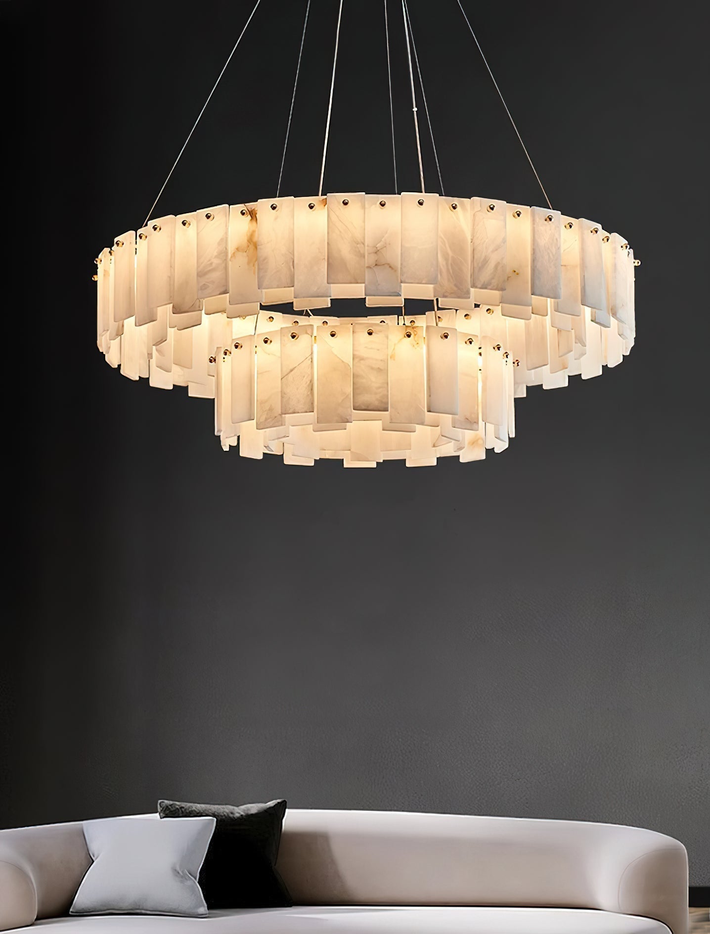 Aero Postmodern Luxury Round Brass Alabaster Chandelier