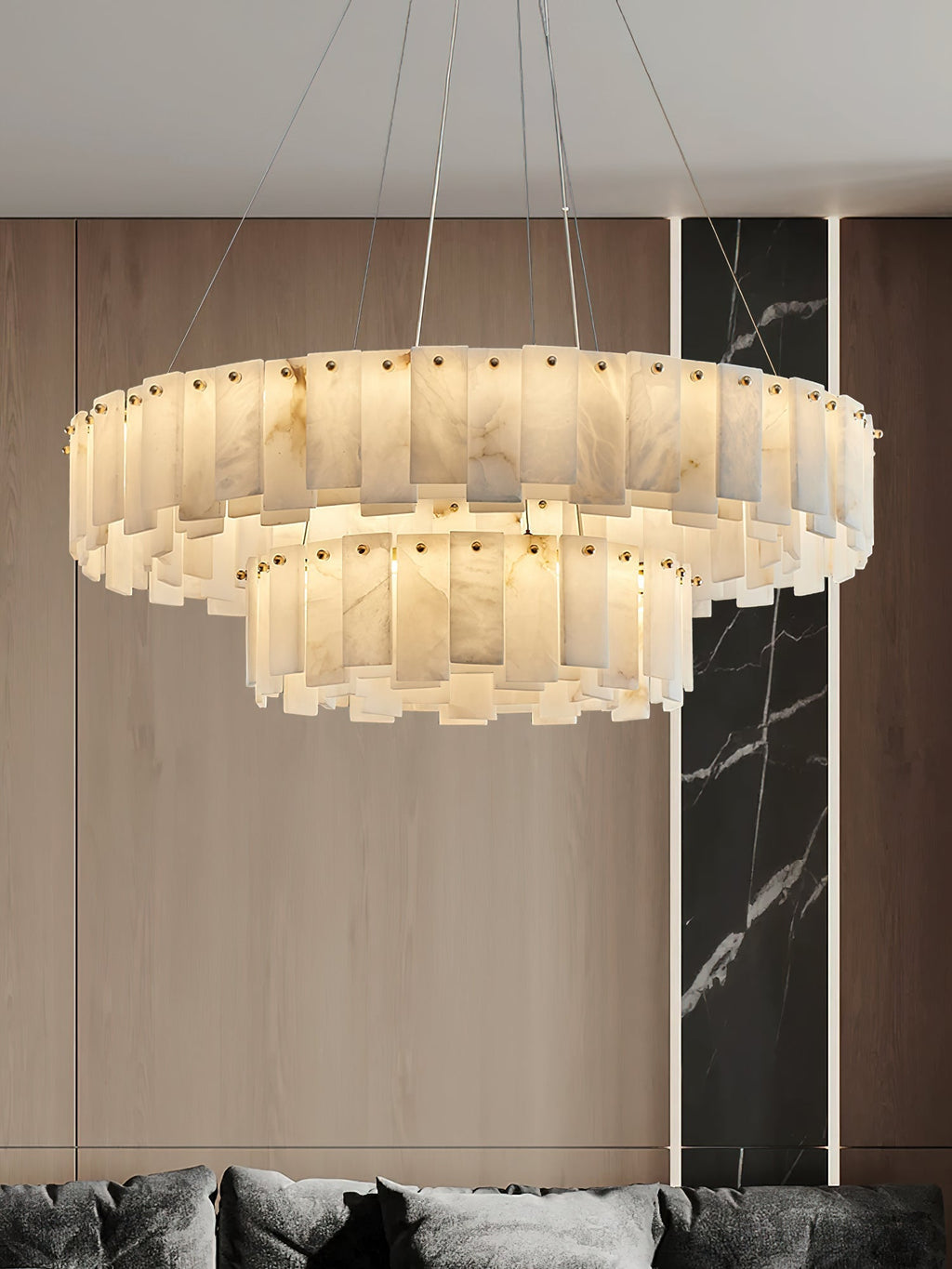 Aero Postmodern Luxury Round Brass Alabaster Chandelier