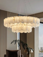 Aero Postmodern Luxury Round Brass Alabaster Chandelier