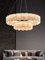 Aero Postmodern Luxury Round Brass Alabaster Chandelier