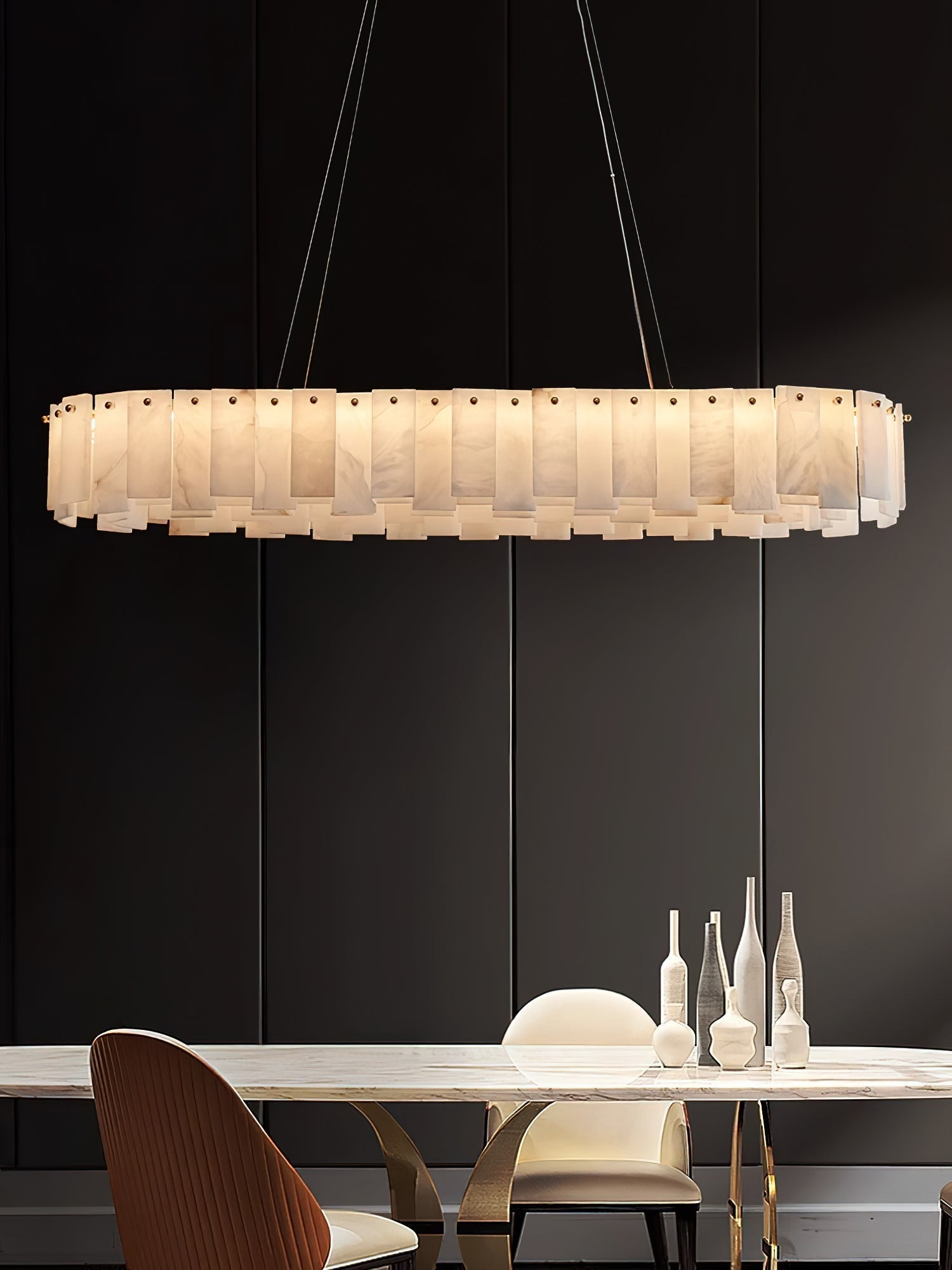 Aero Postmodern Luxury Round Brass Alabaster Chandelier