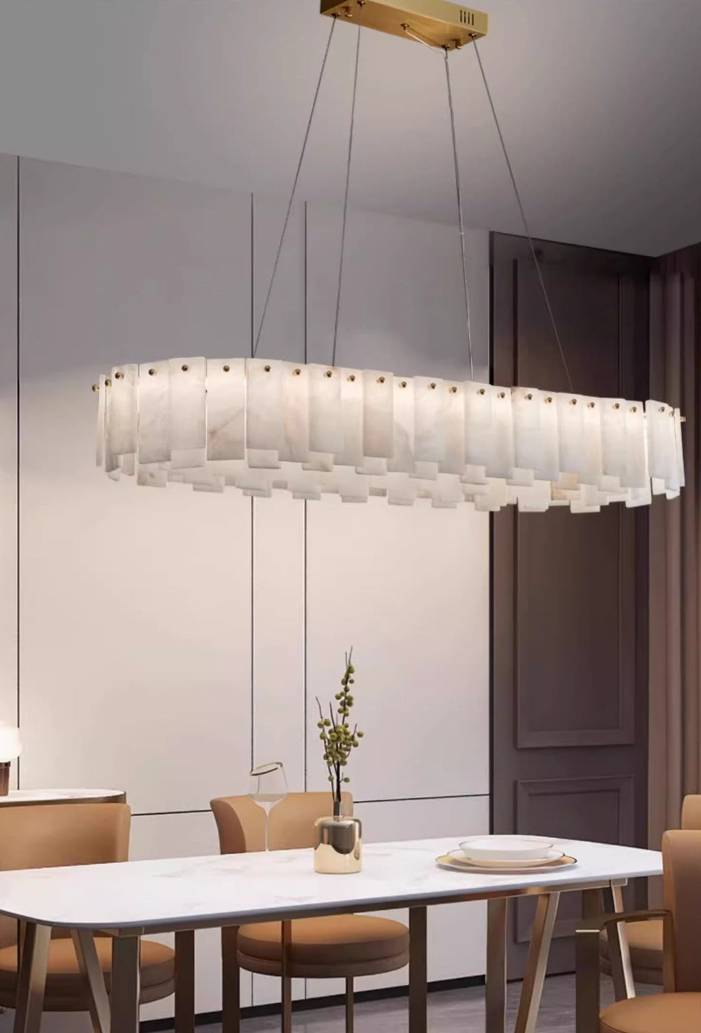 Aero Postmodern Luxury Round Brass Alabaster Chandelier