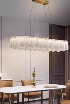 Aero Postmodern Luxury Round Brass Alabaster Chandelier