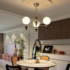 Cemarus Traditional Sphere Walnut Wood Glass Chandelier
