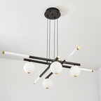 Chandelier Black White Rods and Globe Modern