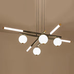 Chandelier Black White Rods and Globe Modern