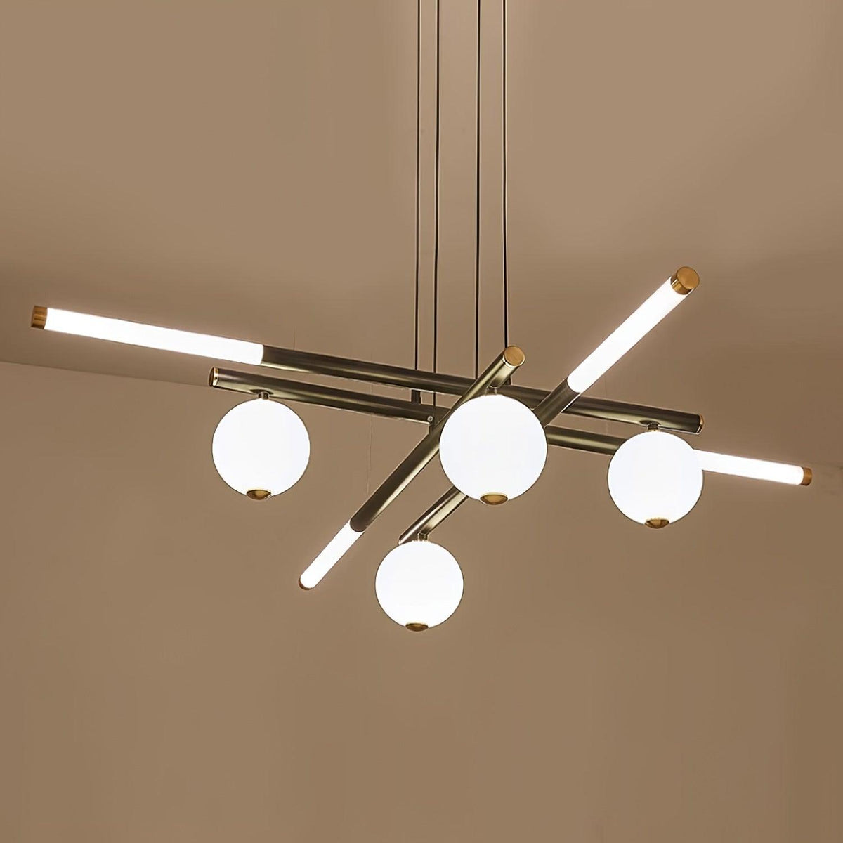 Chandelier Black White Rods and Globe Modern