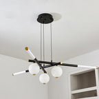 Chandelier Black White Rods and Globe Modern