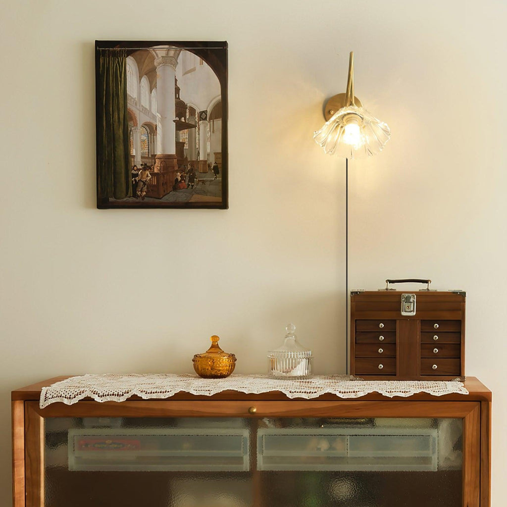 Aurora Glass Petal  Plug In /Hardwire Wall Lmap