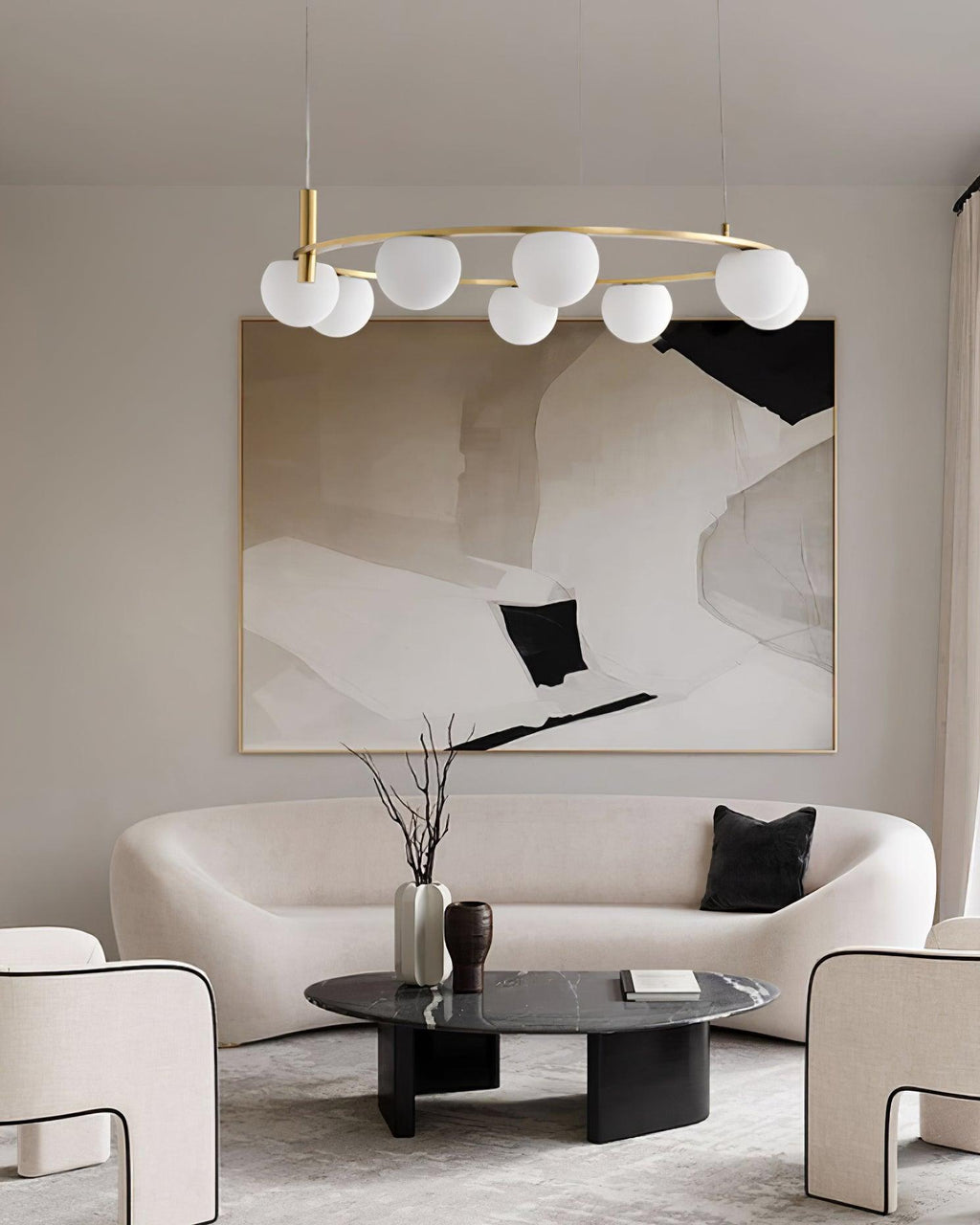 Chandelier Glass Globes Ring Gold Finish Modern