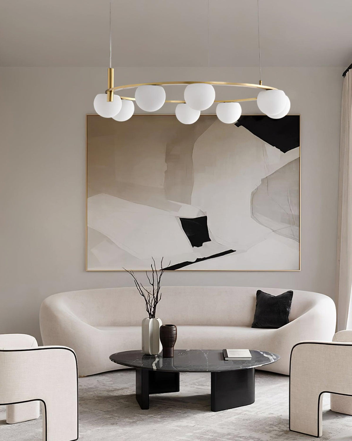 Chandelier Glass Globes Ring Gold Finish Modern