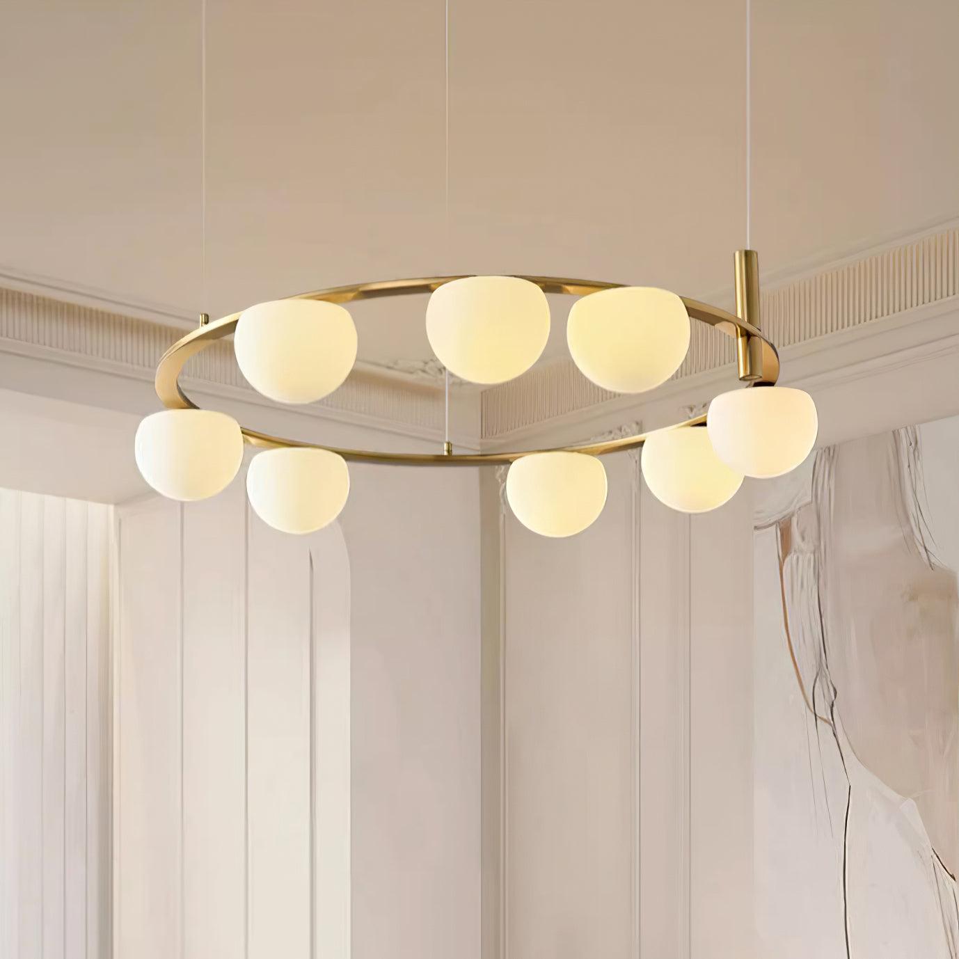 Chandelier Glass Globes Ring Gold Finish Modern