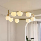 Chandelier Glass Globes Ring Gold Finish Modern