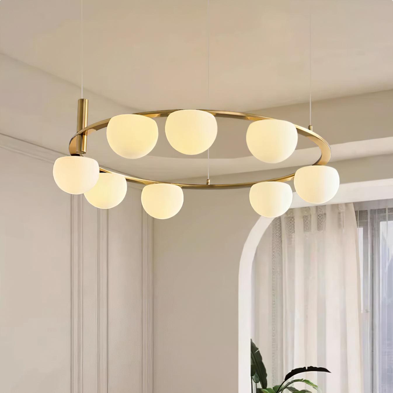 Chandelier Glass Globes Ring Gold Finish Modern