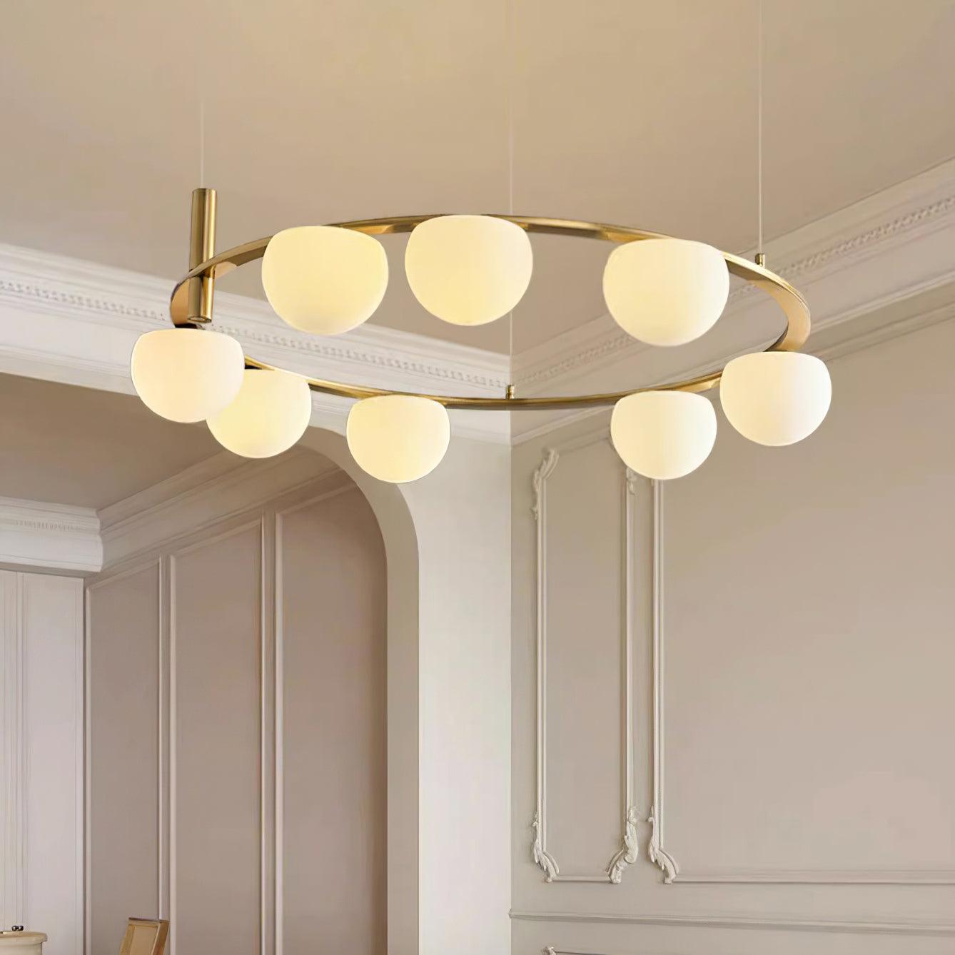 Chandelier Glass Globes Ring Gold Finish Modern