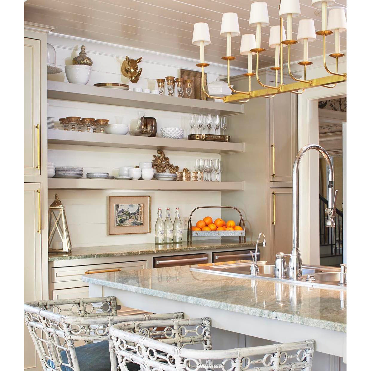 Beacon Modern Minimalist Linear Brass Fabric Chandelier