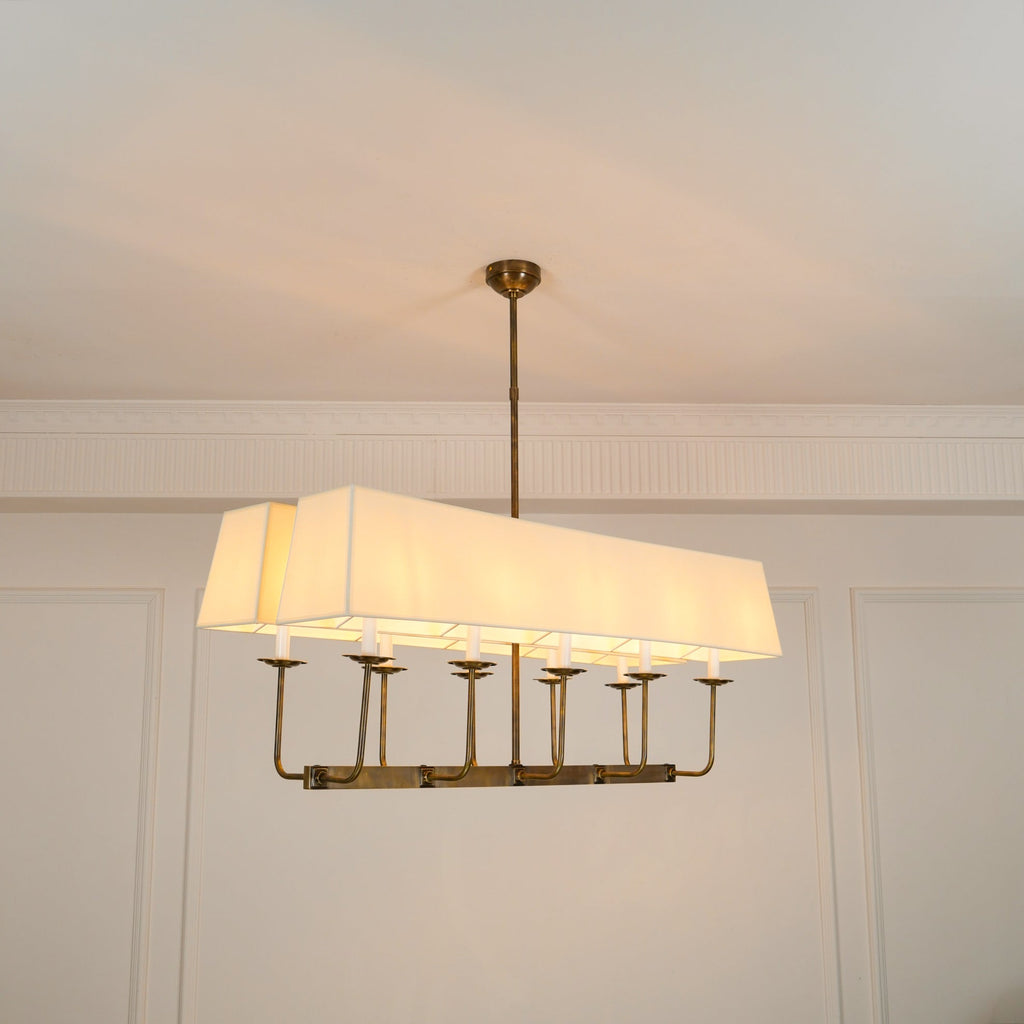 Beacon Modern Minimalist Linear Brass Fabric Chandelier