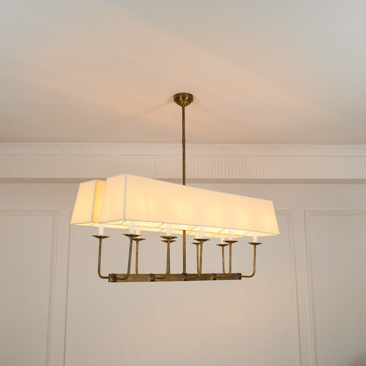 Beacon Modern Minimalist Linear Brass Fabric Chandelier