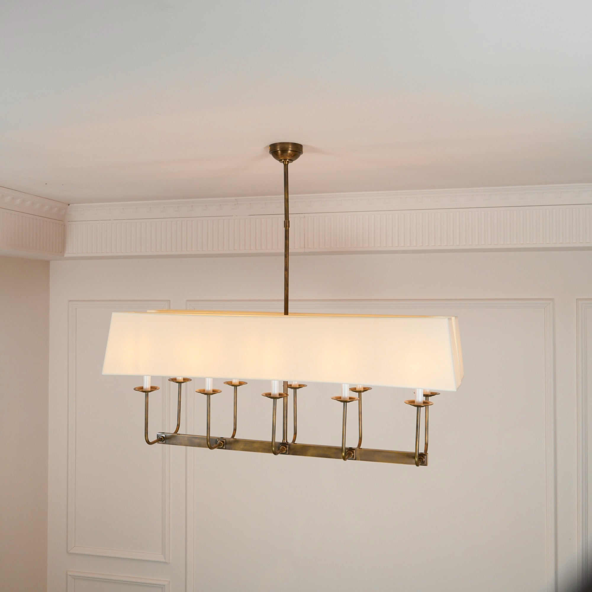 Beacon Modern Minimalist Linear Brass Fabric Chandelier