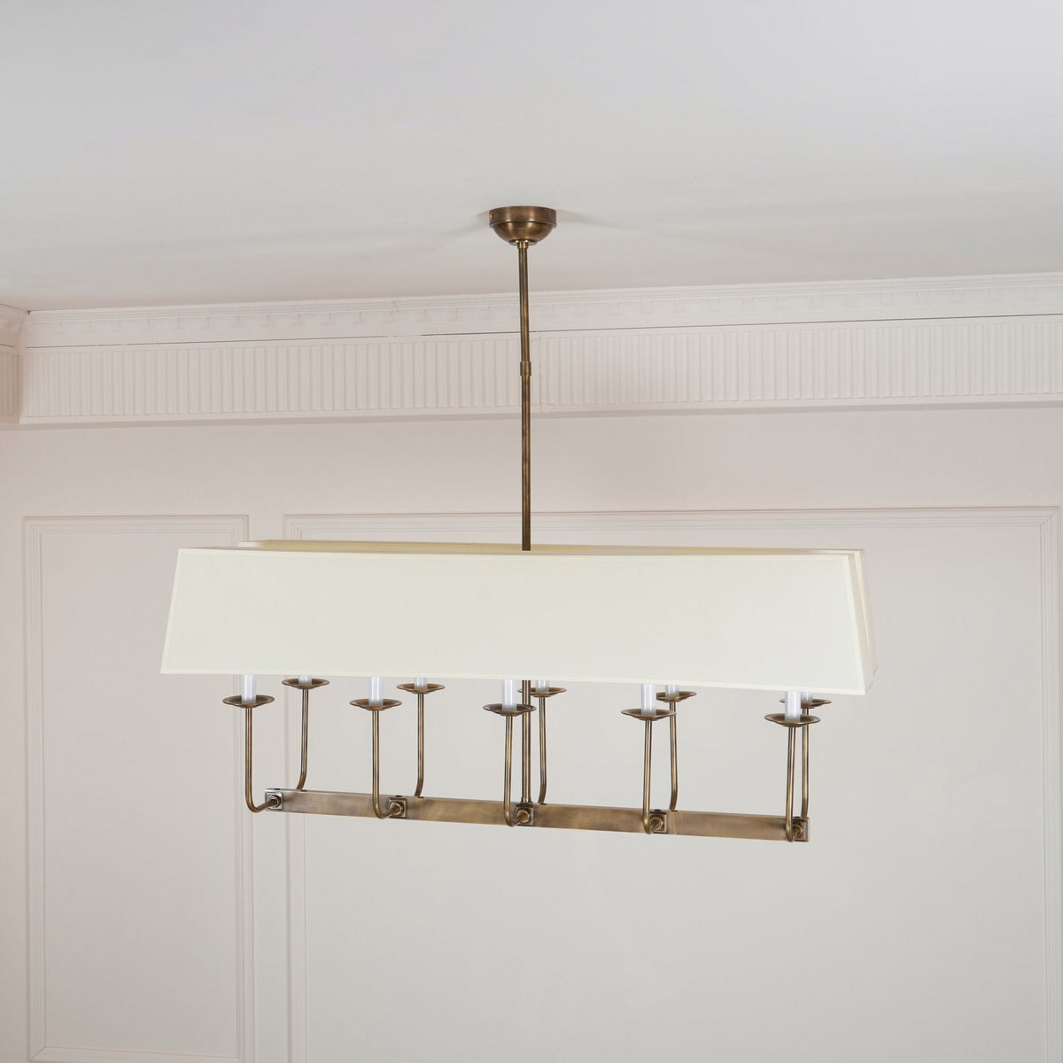 Beacon Modern Minimalist Linear Brass Fabric Chandelier