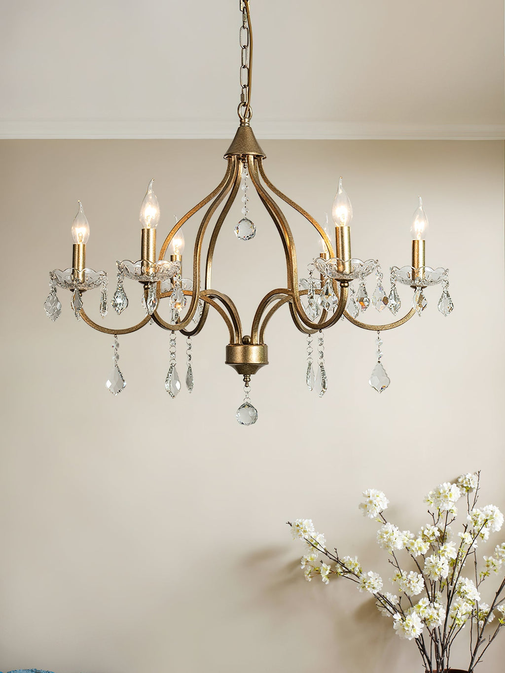 Breathe Luxury Vintage Brass Crystal Chandelier