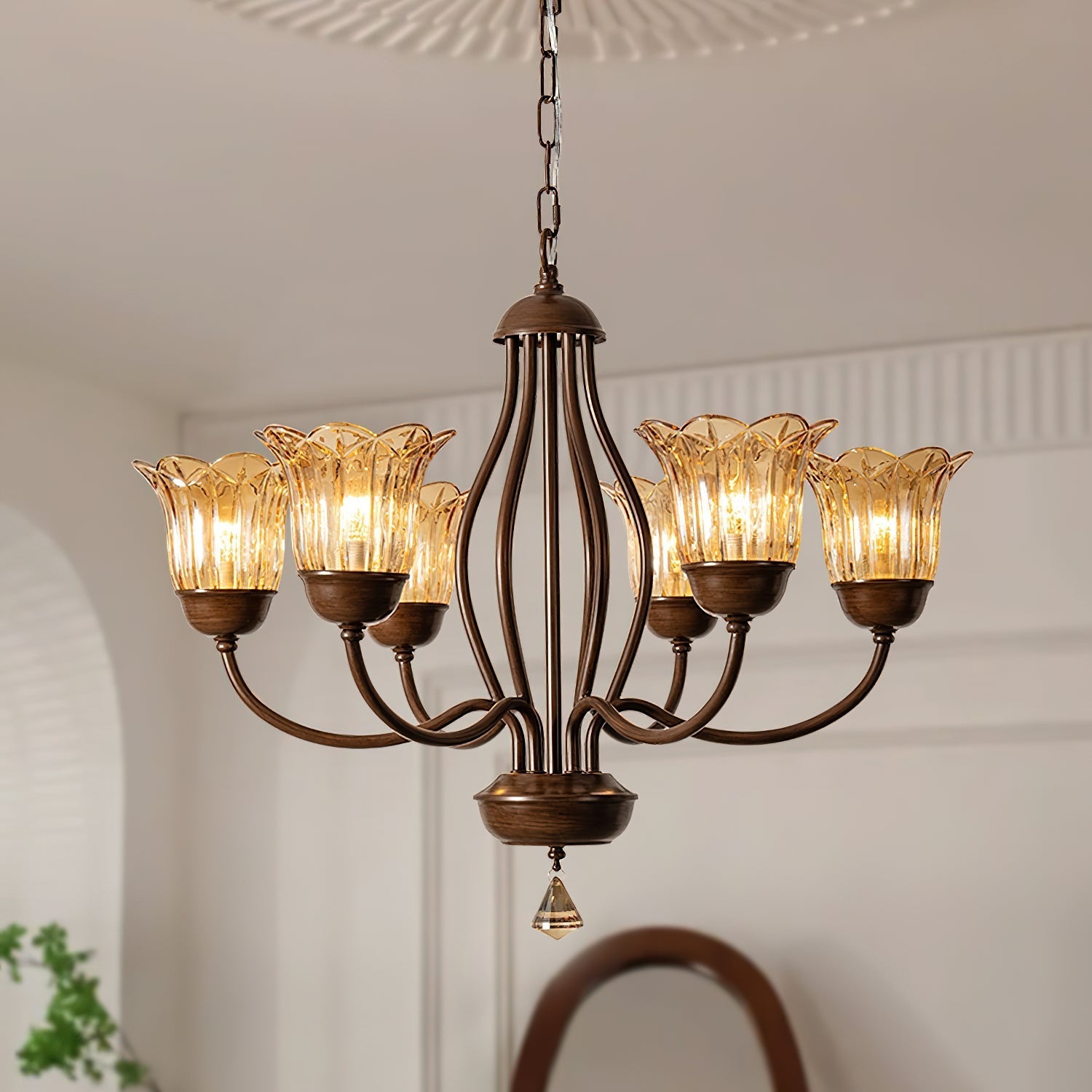Brume Vintage Industrial Amber Glass Chandelier