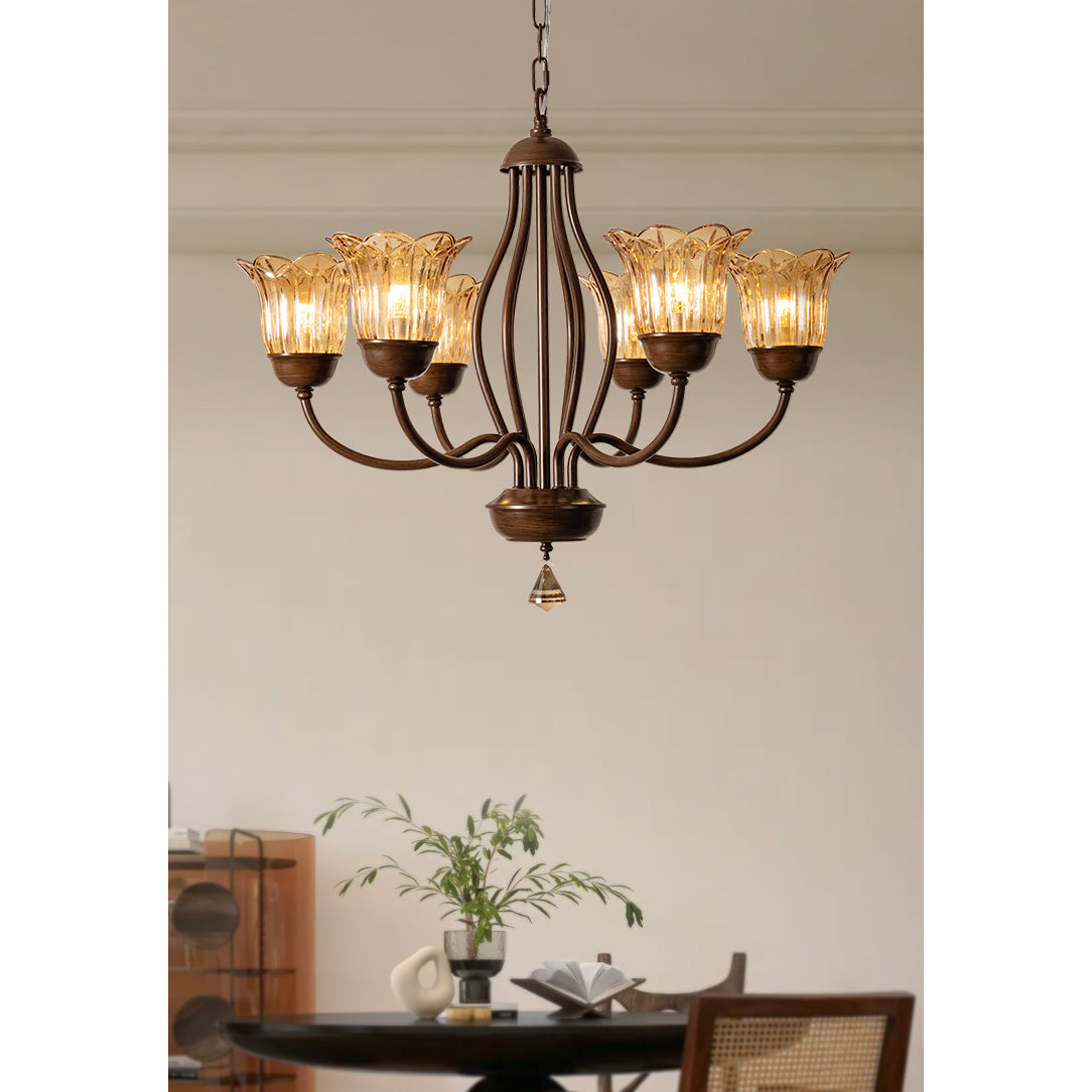 Brume Vintage Industrial Amber Glass Chandelier