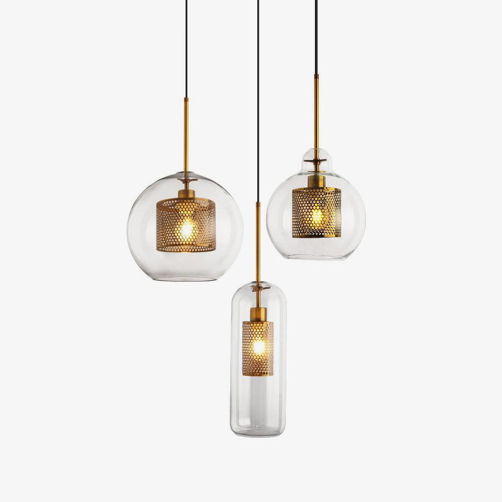 Lustra Pendant Lamp Glass Gold Mesh for Dining Room