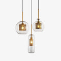 Lustra Pendant Lamp Glass Gold Mesh for Dining Room