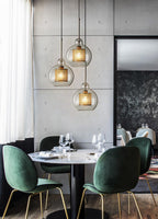 Lustra Pendant Lamp Glass Gold Mesh for Dining Room