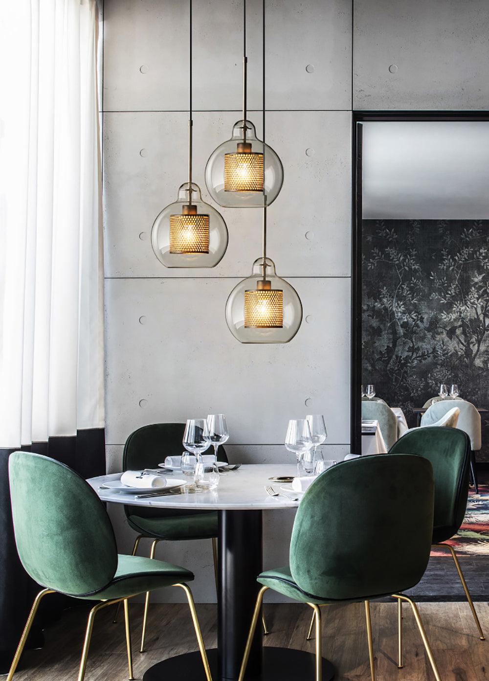 Lustra Pendant Lamp Glass Gold Mesh for Dining Room