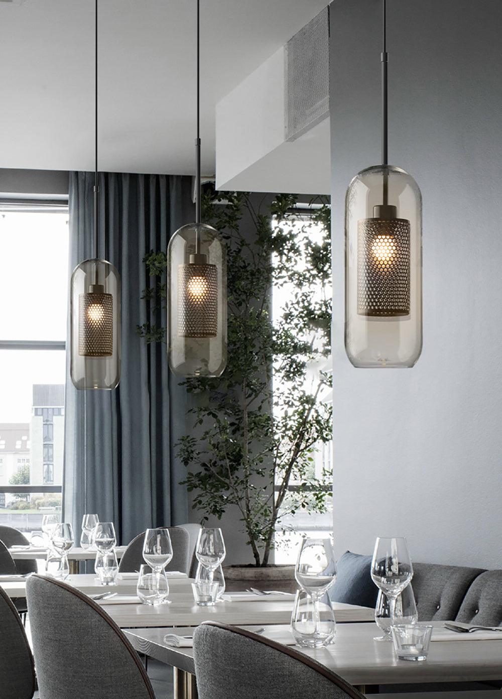 Lustra Pendant Lamp Glass Gold Mesh for Dining Room