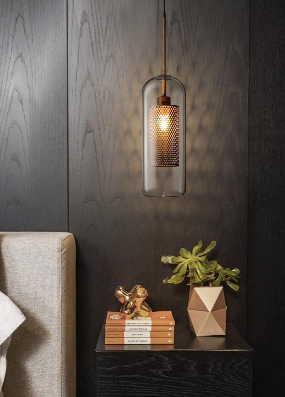 Lustra Pendant Lamp Glass Gold Mesh for Dining Room