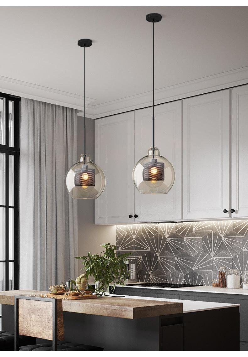 Lustra Pendant Lamp Glass Gold Mesh for Dining Room