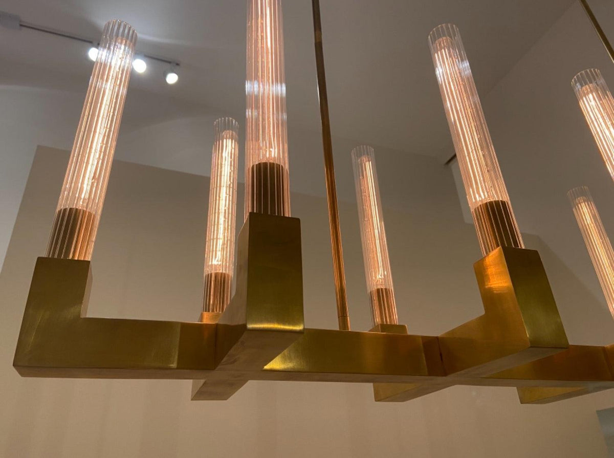 Brass rectangular glass chandeliers