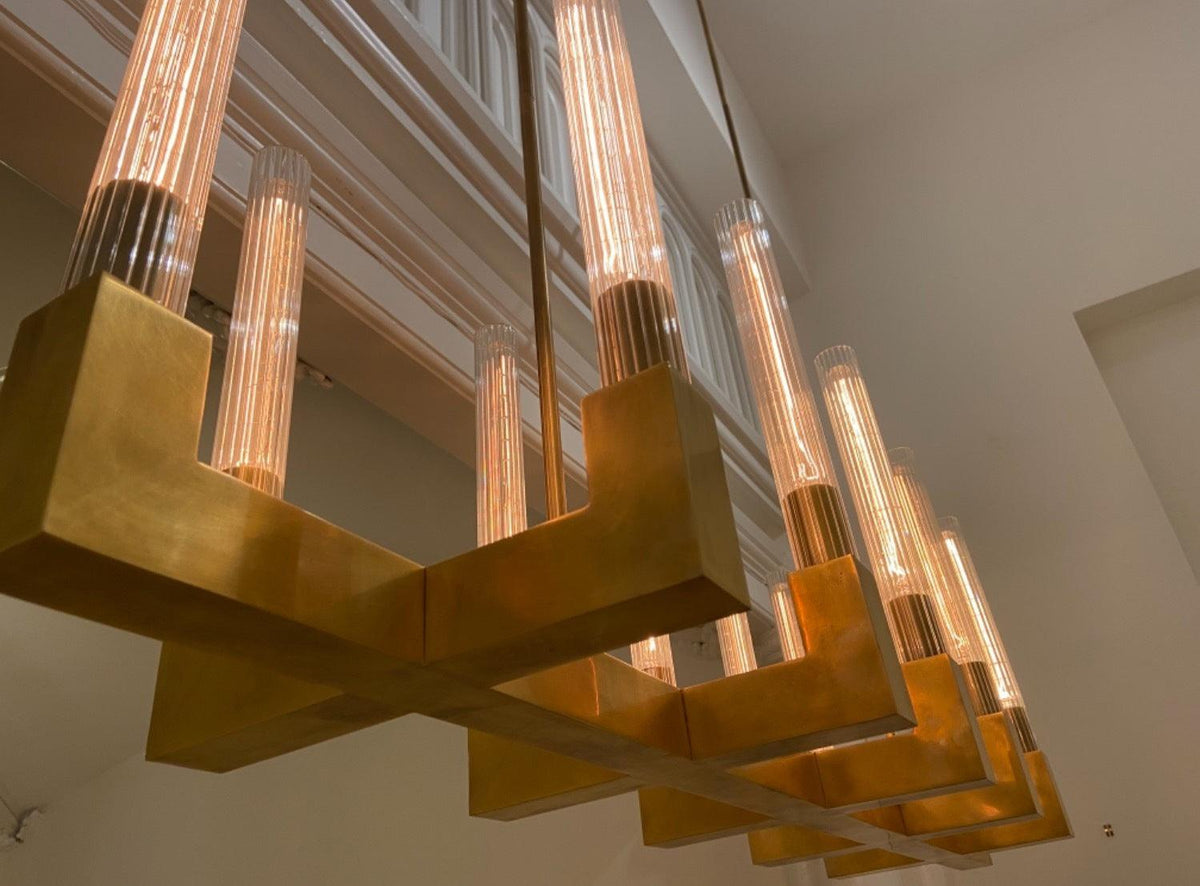 Brass rectangular glass chandeliers